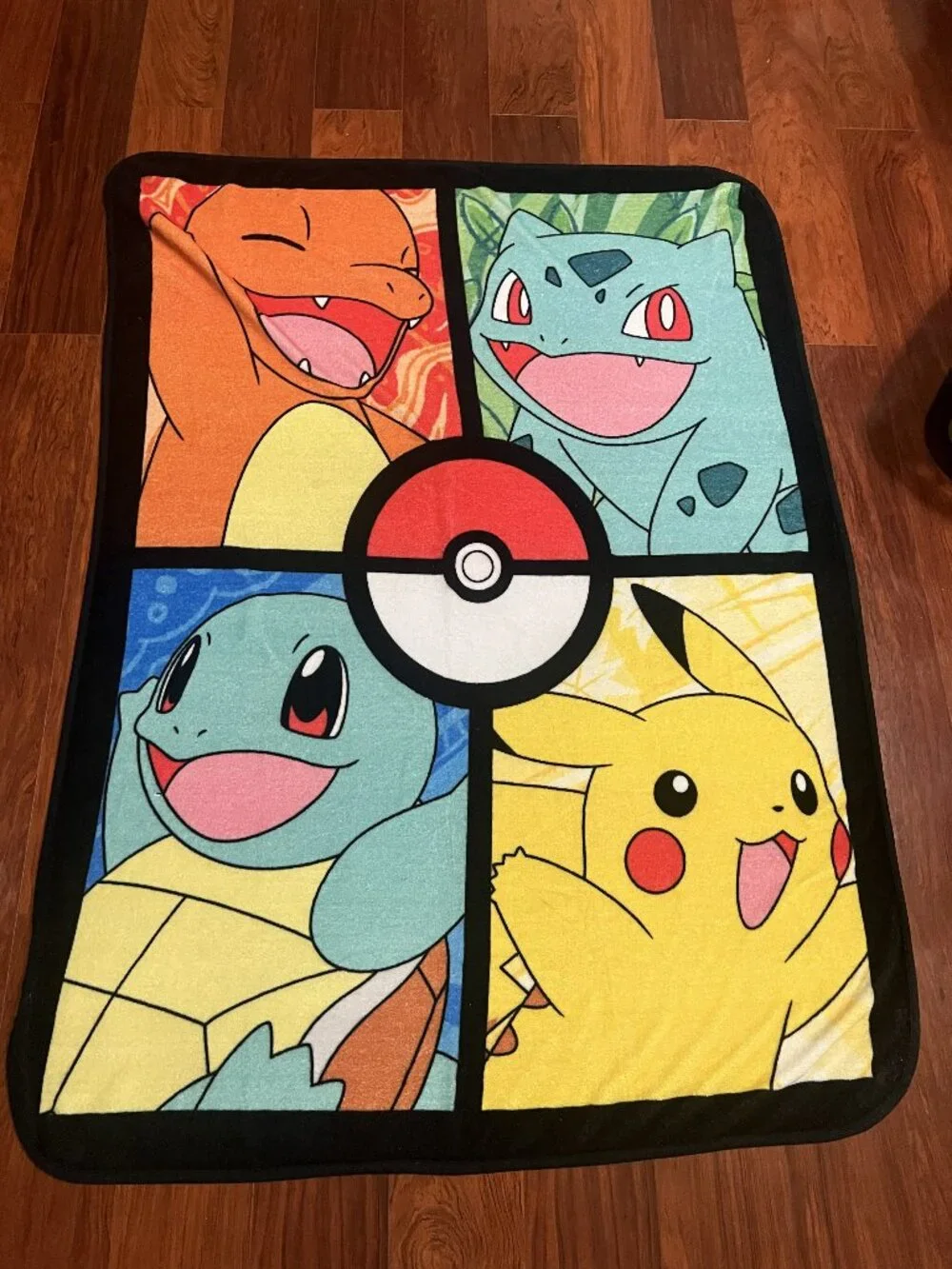 Pokemon Throw Blanket Pokeball Pikachu Squirtle Charmander Bulbasaur Used Good C